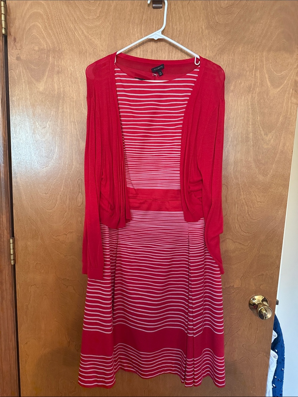 Red Striped Women's Dress with Matching Cardigan